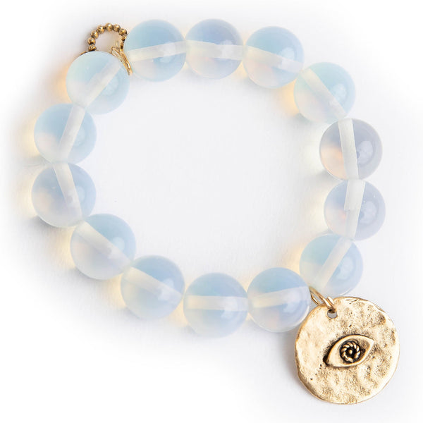 PowerBeads by jen Jewelry Average 7" Opalite with a bronze hammered evil eye