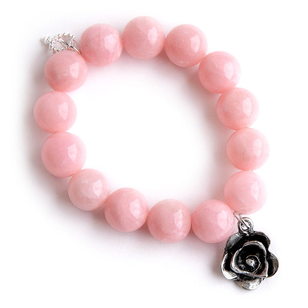 PowerBeads by jen Jewelry Average 7" Petal Pink Jade paired with a silver Artisan Flower