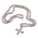 PowerBeads by jen Jewelry 36" Platinum Quartz Crystal Hand Tied Necklace with Brushed Silver Mary Cross Pendant