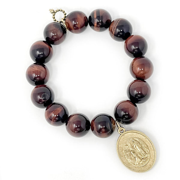 PowerBeads by jen Jewelry Average 7" Private Collection Amaretto Tiger Eye with Gold Lourdes