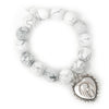 PowerBeads by jen Jewelry Average 7" Private Collection- Bright White Howlite with Silver Heart of Mary