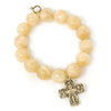 PowerBeads by jen Jewelry Average 7" Private Collection- Honeysuckle Agate with Gold 5-way Cross
