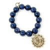 PowerBeads by jen Jewelry Average 7" Private Collection- Navy Goldstone with Gold Military Hero