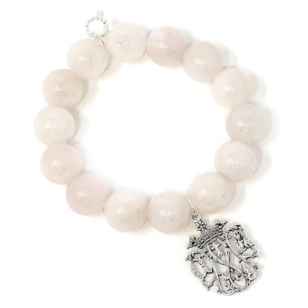 PowerBeads by jen Jewelry Average 7" Private Collection- Rose Quartz with Silver Filagree Notre Dame