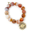 PowerBeads by jen Jewelry Average 7" Private Collection- Sanibel Agate with Gold Ribbon Blessed Mother