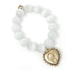 PowerBeads by jen Jewelry Average 7" Private Collection- White Calcite with Gold Heart of Mary