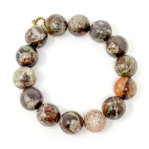PowerBeads by jen Jewelry Average 7" Rainforest Agate with Rose Gold Micropave
