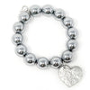 PowerBeads by jen Jewelry Average 7" Silver Hematite with Silver Hammered Heart