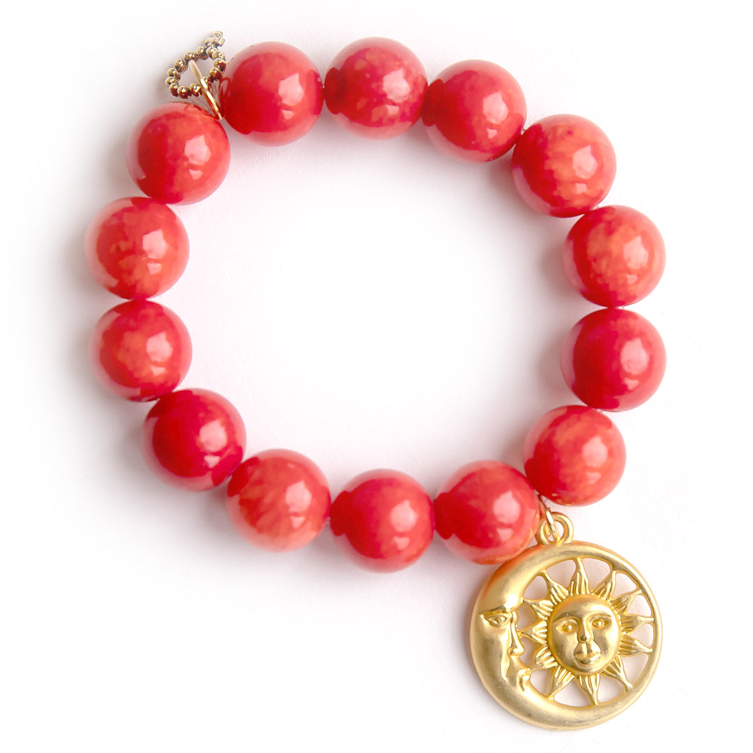 PowerBeads by jen Jewelry Average 7" Tequila sunrise agate paired with a brushed gold summer solstice disc