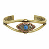 Michal Golan Medium gray evil eye cuff bracelet w/ lapiz lazuli center & purple crystal edges, handmade at Michal Golan Studios USA