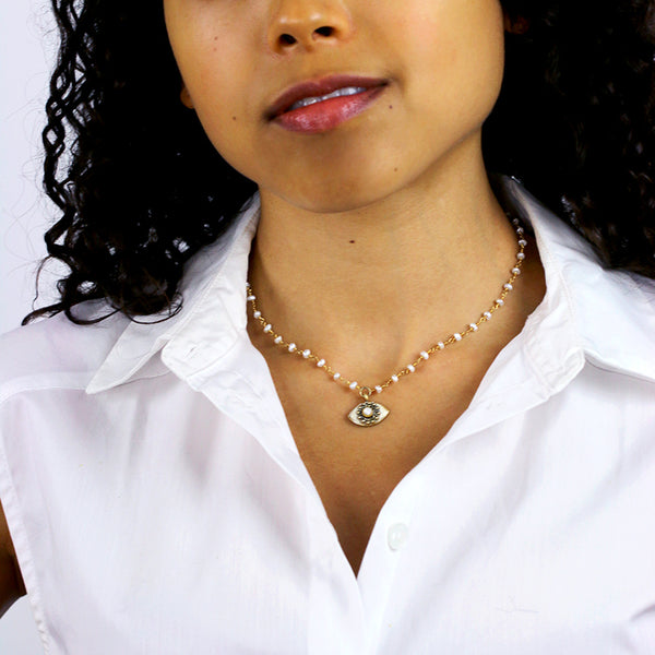 Michal Golan Ivory Pearl Eye Necklace