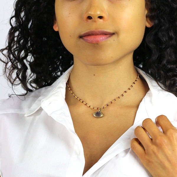 Michal Golan Gold and Garnet Eye Necklace
