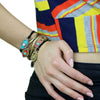 Michal Golan Medium orange evil eye cuff bracelet w/ teal crystal center & edges, handmade at Michal Golan Studios USA