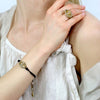 Michal Golan Medium gold evil eye bracelet w/ crystal center & edges on leather strap, handmade at Michal Golan Studios USA