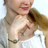 Michal Golan Round white evil eye bracelet on double chain, handmade at Michal Golan studios USA