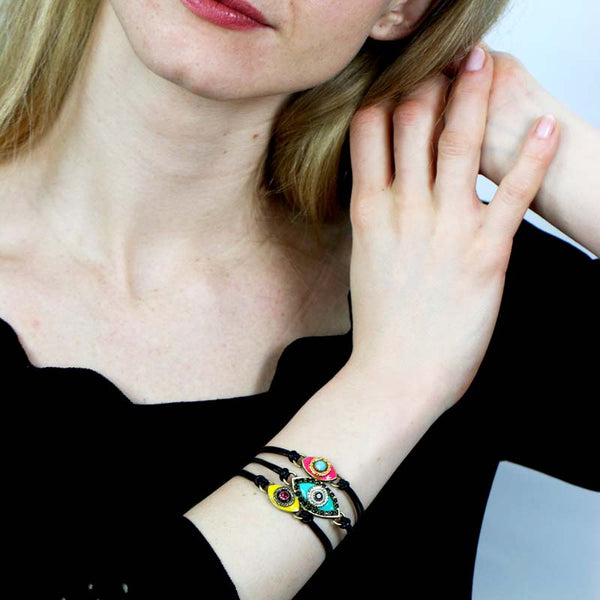 Michal Golan Small Pink and Turquoise Evil Eye Bracelet