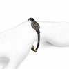 Michal Golan Medium black evil eye bracelet w/ crystal center & edges on leather strap, handmade at Michal Golan Studios USA