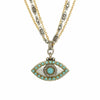 Michal Golan Medium silver evil eye necklace with blue crystal center & edges on triple strand chain, handmade at Michal Golan Studios USA