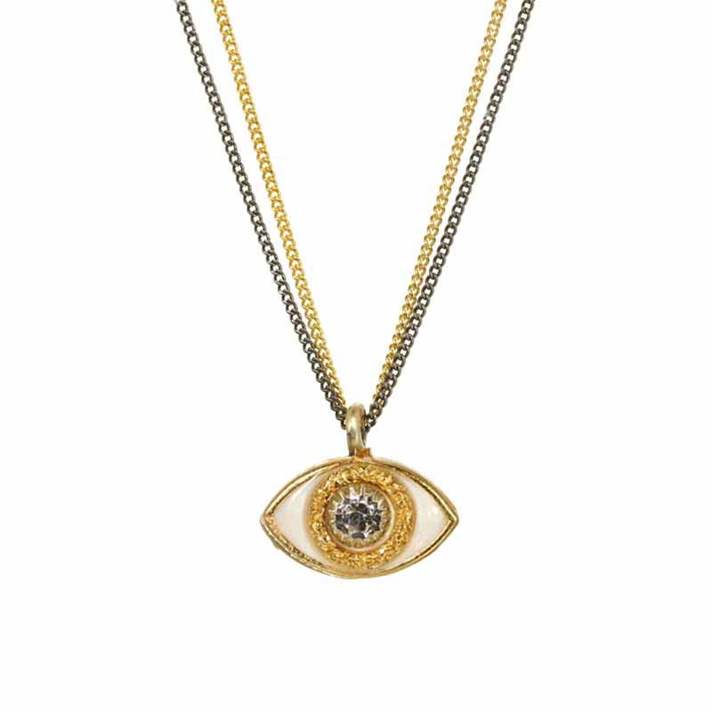 Michal Golan Small White and Gold Evil Eye Necklace