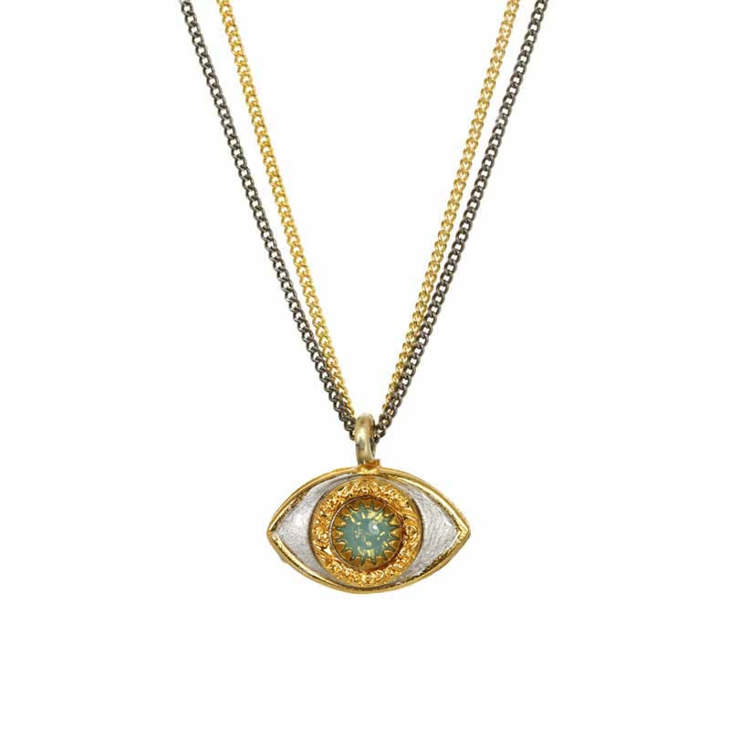 Michal Golan Small Silver and Turquoise Evil Eye Necklace