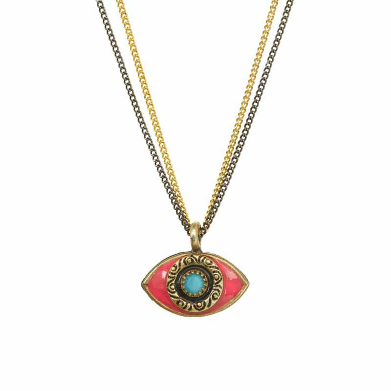 Michal Golan Small Pink, Turquoise, and Black Evil Eye Necklace