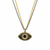 Michal Golan Small black evil eye necklace with black crystal center on double strand chain, handmade at Michal Golan Studios USA