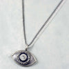 Michal Golan Small gray evil eye necklace w/ crystal center, handmade at Michal Golan Studios USA