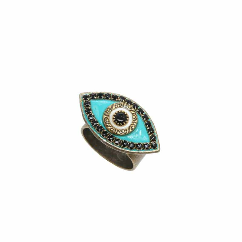 Michal Golan Black & turquoise evil eye ring, handmade at Michal Golan studios USA