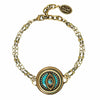 Michal Golan Round teal evil eye bracelet on double chain, handmade at Michal Golan studios USA