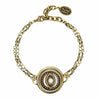 Michal Golan Round white evil eye bracelet on double chain, handmade at Michal Golan studios USA