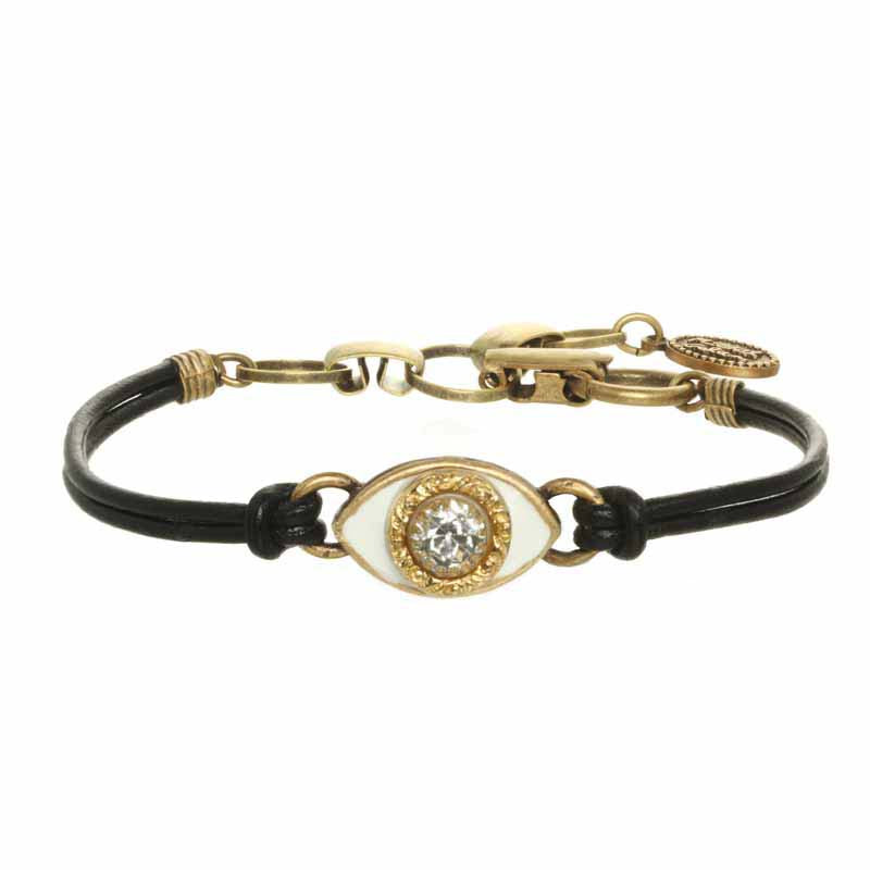 Michal Golan Small White and Gold Evil Eye Bracelet