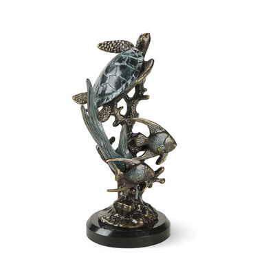 SPI Home Home Decor Cast Aluminum Single Sea Turtle with Fish