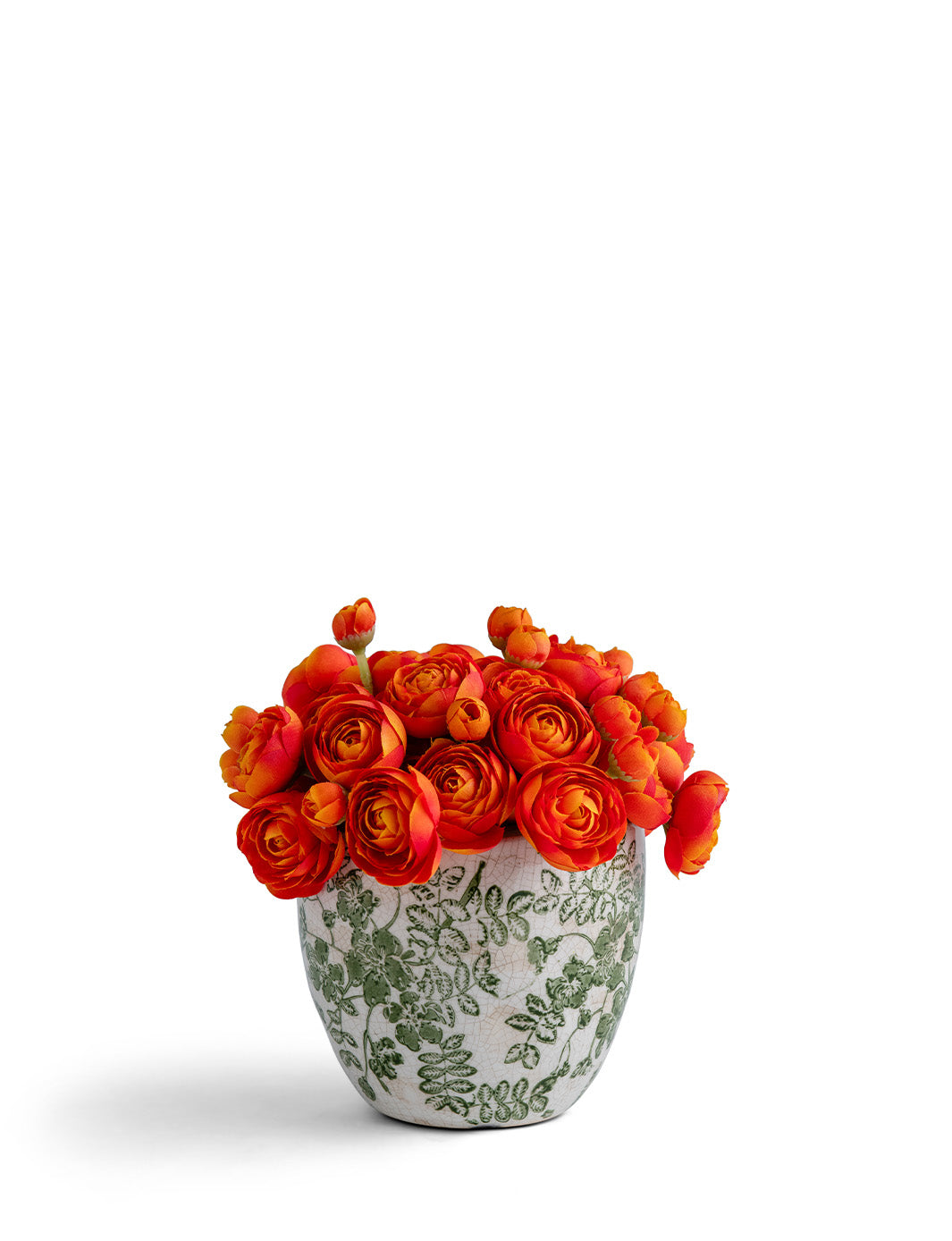 T&C Floral Company Home Decor Baby Ranunculus in Green & White Floral Vase Orange