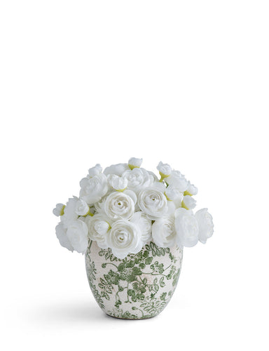 T&C Floral Company Home Decor Baby Ranunculus in Green & White Floral Vase White