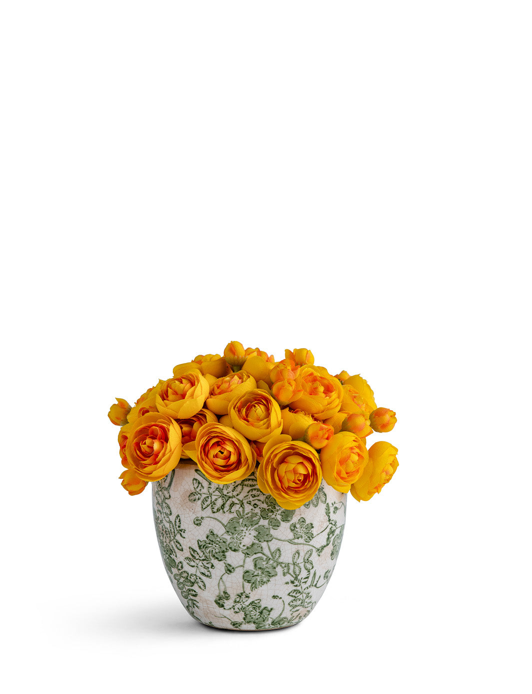 T&C Floral Company Home Decor Baby Ranunculus in Green & White Floral Vase Yellow