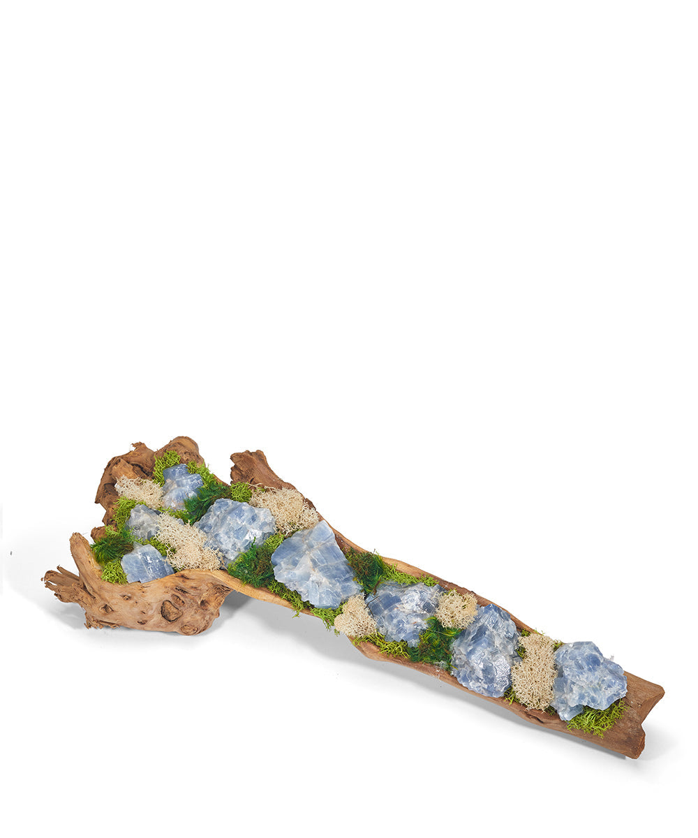 T&C Floral Company Home Decor Blue Calcite Baby Wood Log Filled with Stones