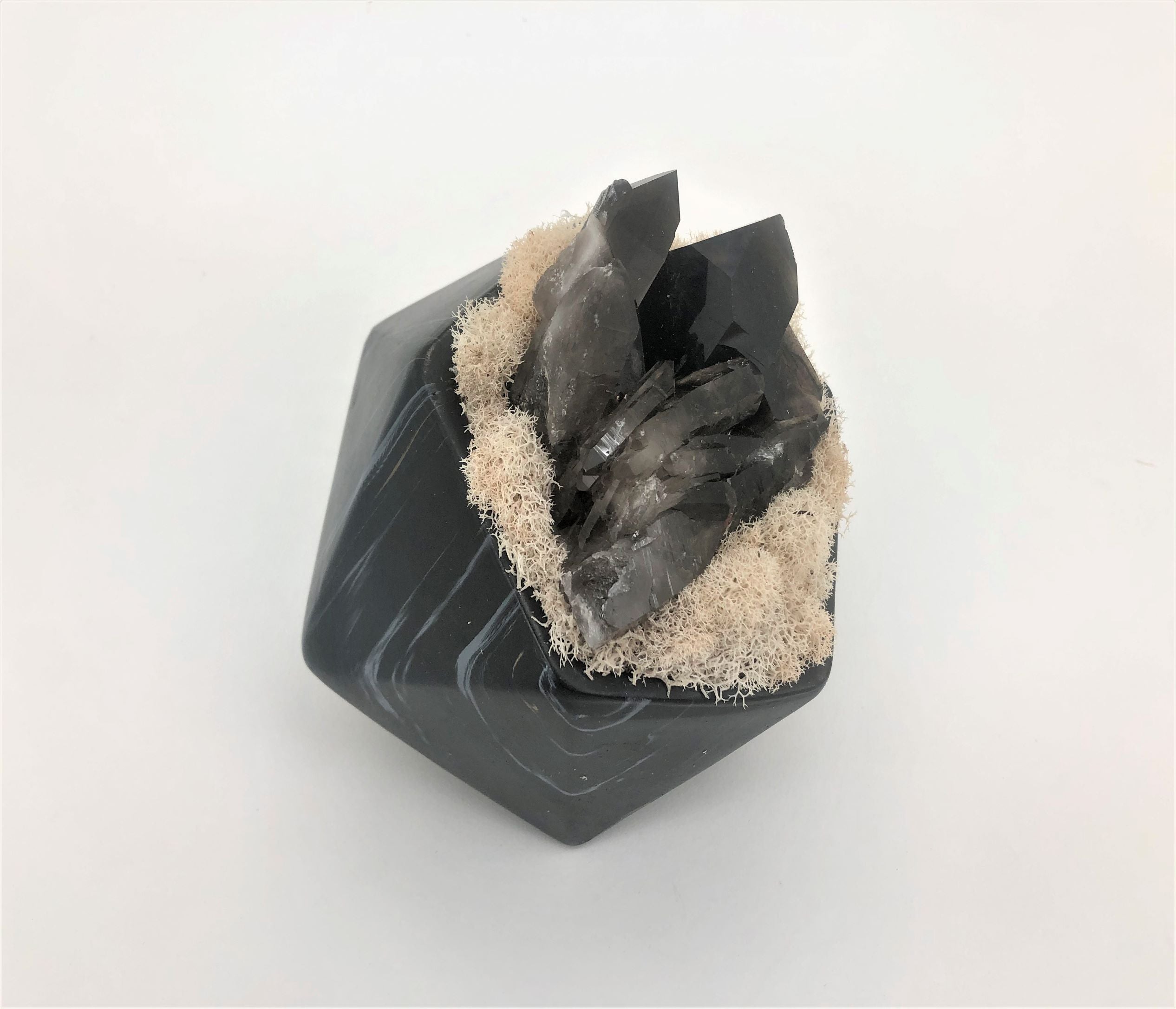 T&C Floral Company Home Decor Black Marble Like Pentagon - Smokey Quartz
