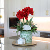 T&C Floral Company Home Decor Double Red Amaryllis in Green Oriental Container White