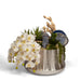 T&C Floral Company Home Decor Silver Container with Blue Calcite Draped Orchids in Embellished Container