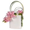 T&C Floral Company Home Decor Pink/Quartz Draped Orchids in Flat Ceramic Vase