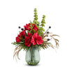 T&C Floral Company Home Decor Festive Amaryllis in Green Glass Vase Red