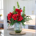 T&C Floral Company Home Decor Festive Amaryllis in Green Glass Vase Red