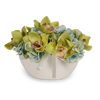 T&C Floral Company Home Decor Green Hydrangea & Orchid White Container with Selenite
