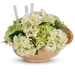T&C Floral Company Home Decor Cream Hydrangeas in a Hammered Metal Bowl with Selenite and Agate Slabs