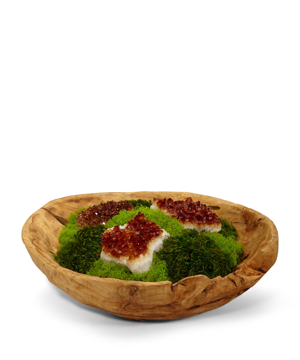 T&C Floral Company Home Decor Citrine Moss Garden in  Wood Bowl
