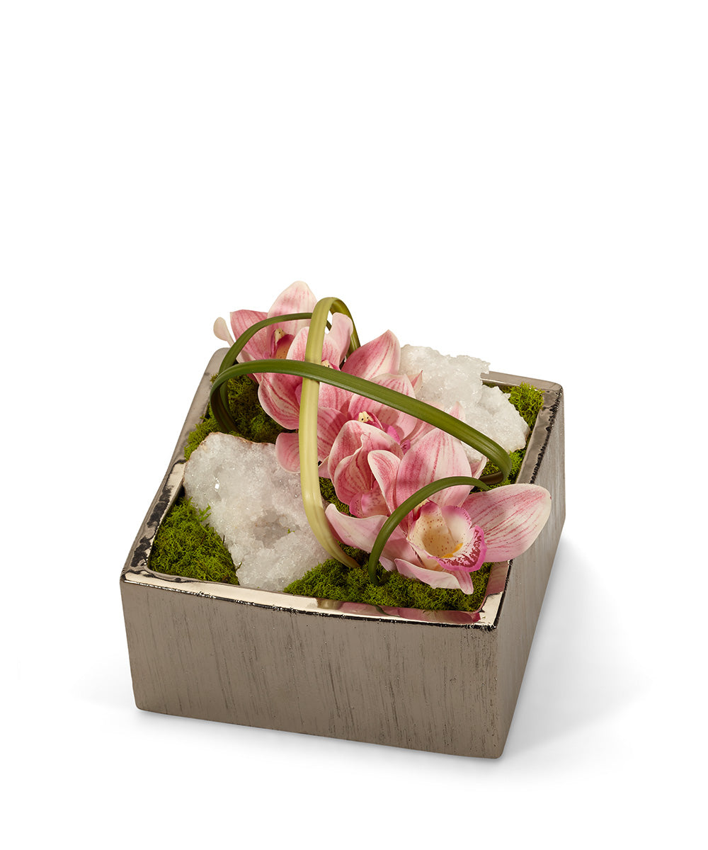 T&C Floral Company Home Decor Pink & Quartz Orchid Table Top in Silver Square