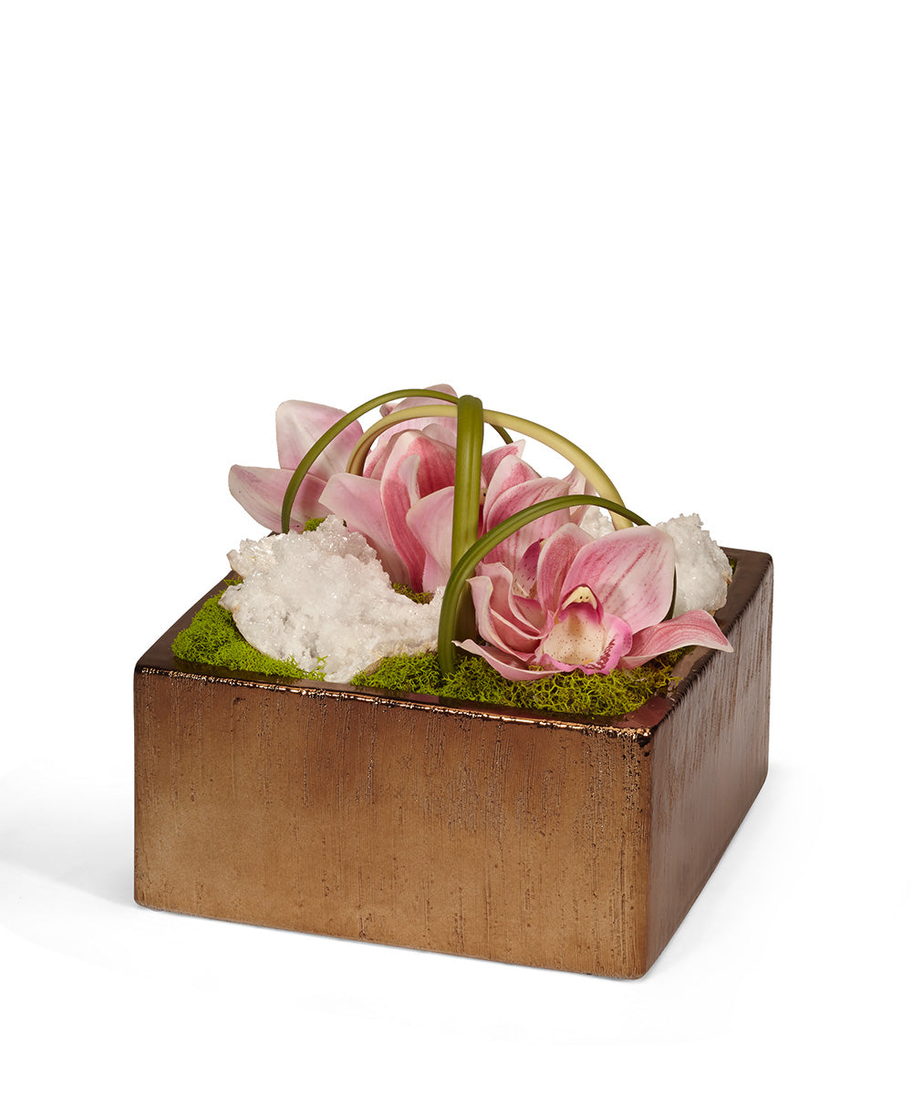 T&C Floral Company Home Decor Pink & Quartz Orchids in Bronze Square