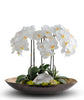 T&C Floral Company Home Decor Orchids in Mixed Metal Planter with Real Quartz Stone White