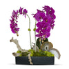 T&C Floral Company Home Decor Fuchsia w/ Agate Slabs Orchids in Rectangle Ceramic Container