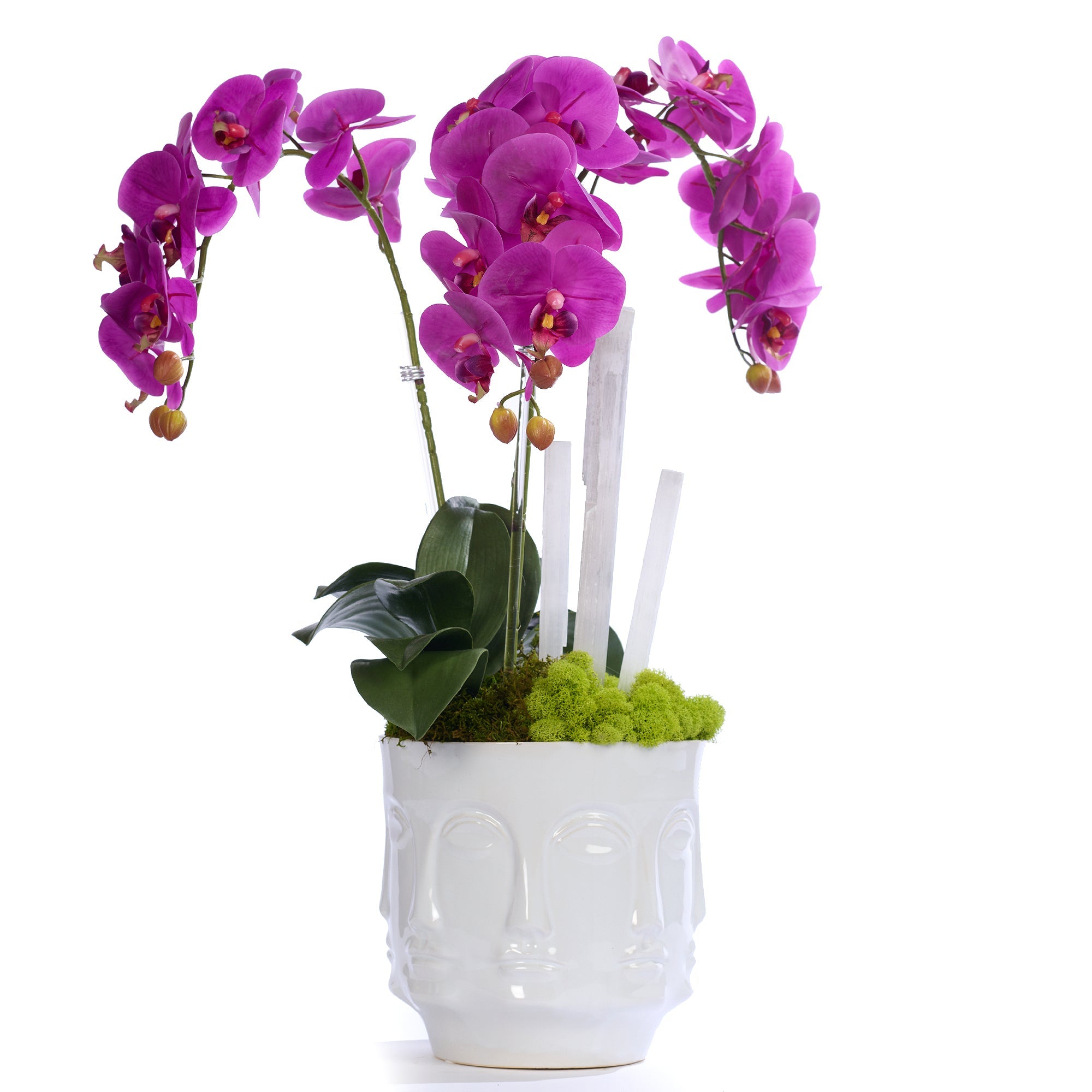T&C Floral Company Home Decor Orchids & Selenite in Ceramic Face Vase